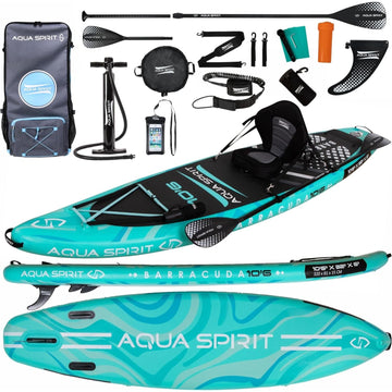 Aqua Spirit Barracuda SUP Inflatable Stand Up Paddle Board 2024, 10'6x32”x6”, Complete Kayak Conversion Kit with Paddle, Backpack, Pump and more accessories, Adult Beginner/Expert, 3 Year Warranty - Aqua Spirit iSUPs UK